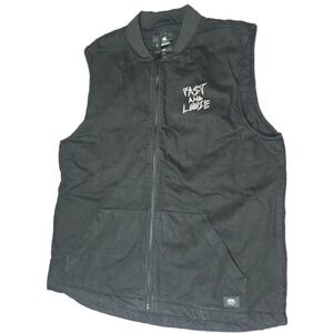 Vans Fast And Loose Quilted Vest Mens XL Black Insulated Space Graphic Full Zip